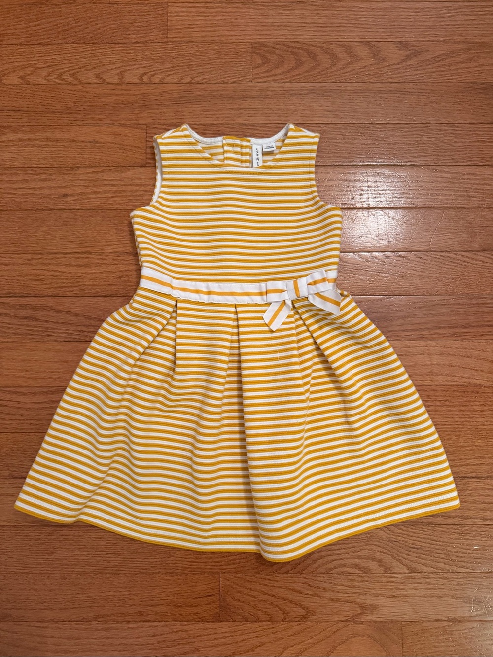 Janie and Jack Yellow and Ivory Striped Ponte Bow Dress